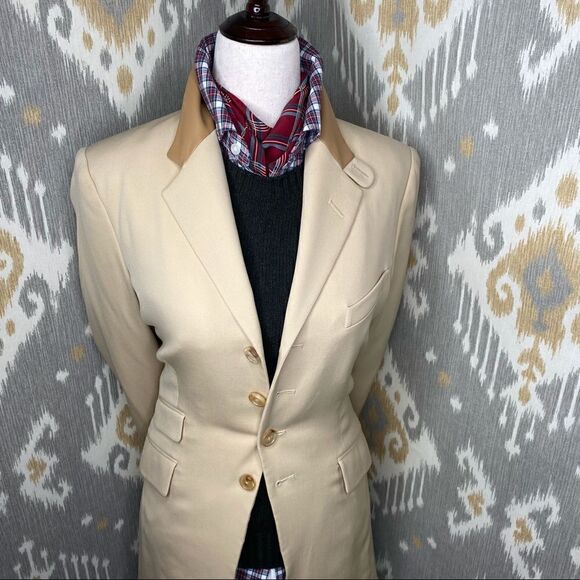 Ralph Lauren Collection ~ Beige Stretch Wool Lamb Leather Trim Equestrian Jacket - Picture 11 of 16